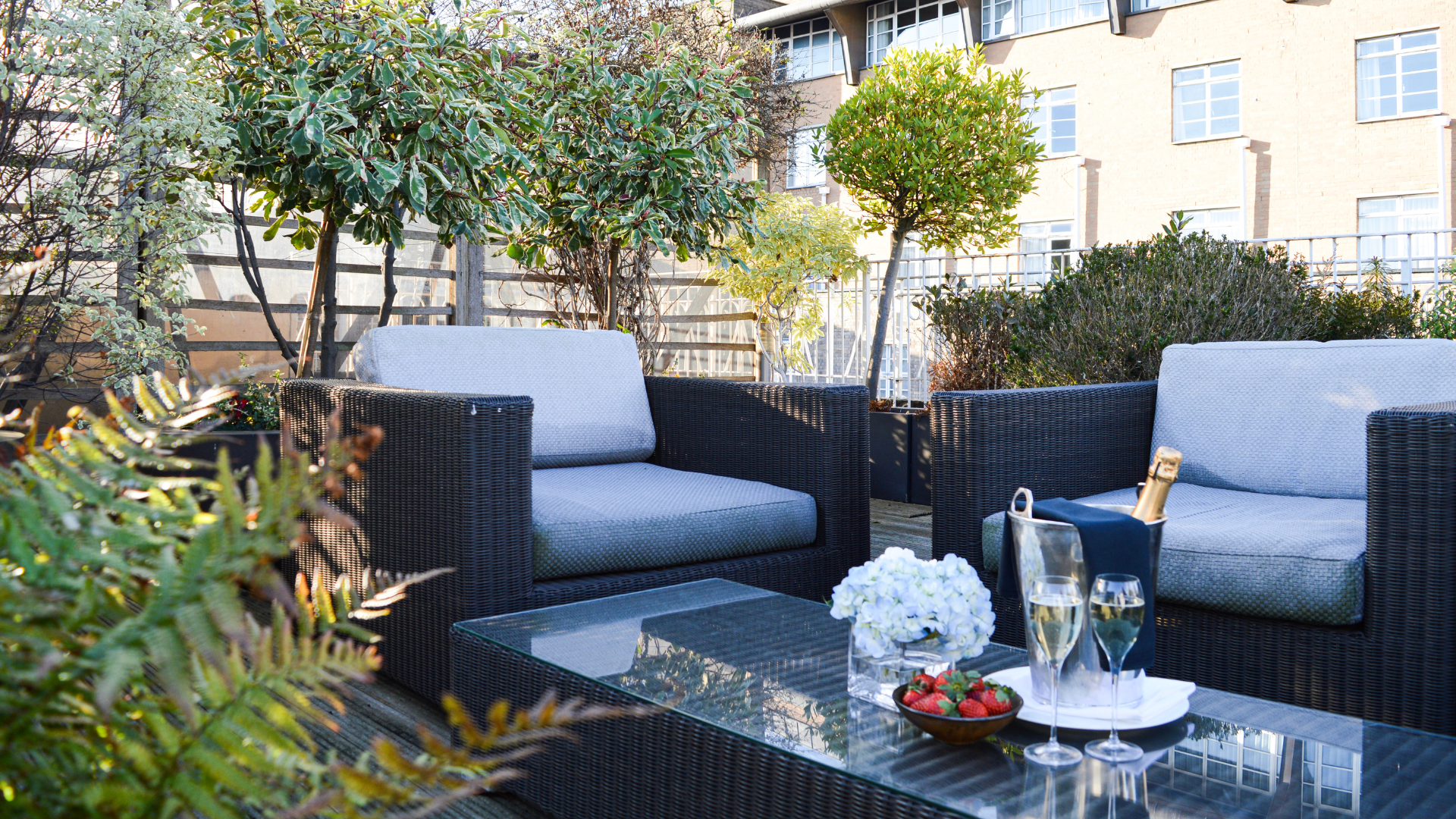 Private suite balcony at St. James's Hotel & Club for in-suite Apsley bespoke fittings