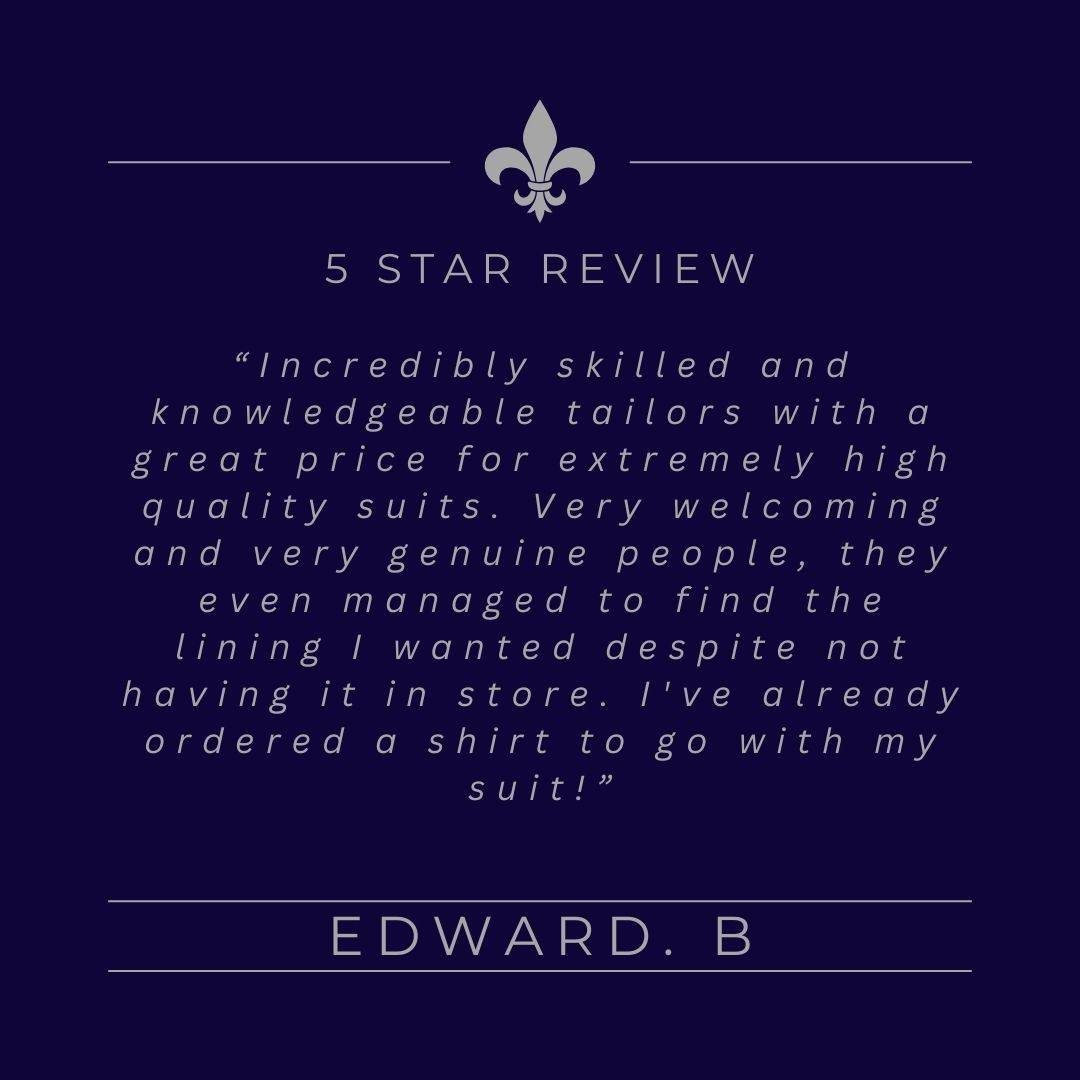 Apsley Tailors review from a customer after a bespoke session in London UK Testimonail from a customer after a bespoke session in London UK