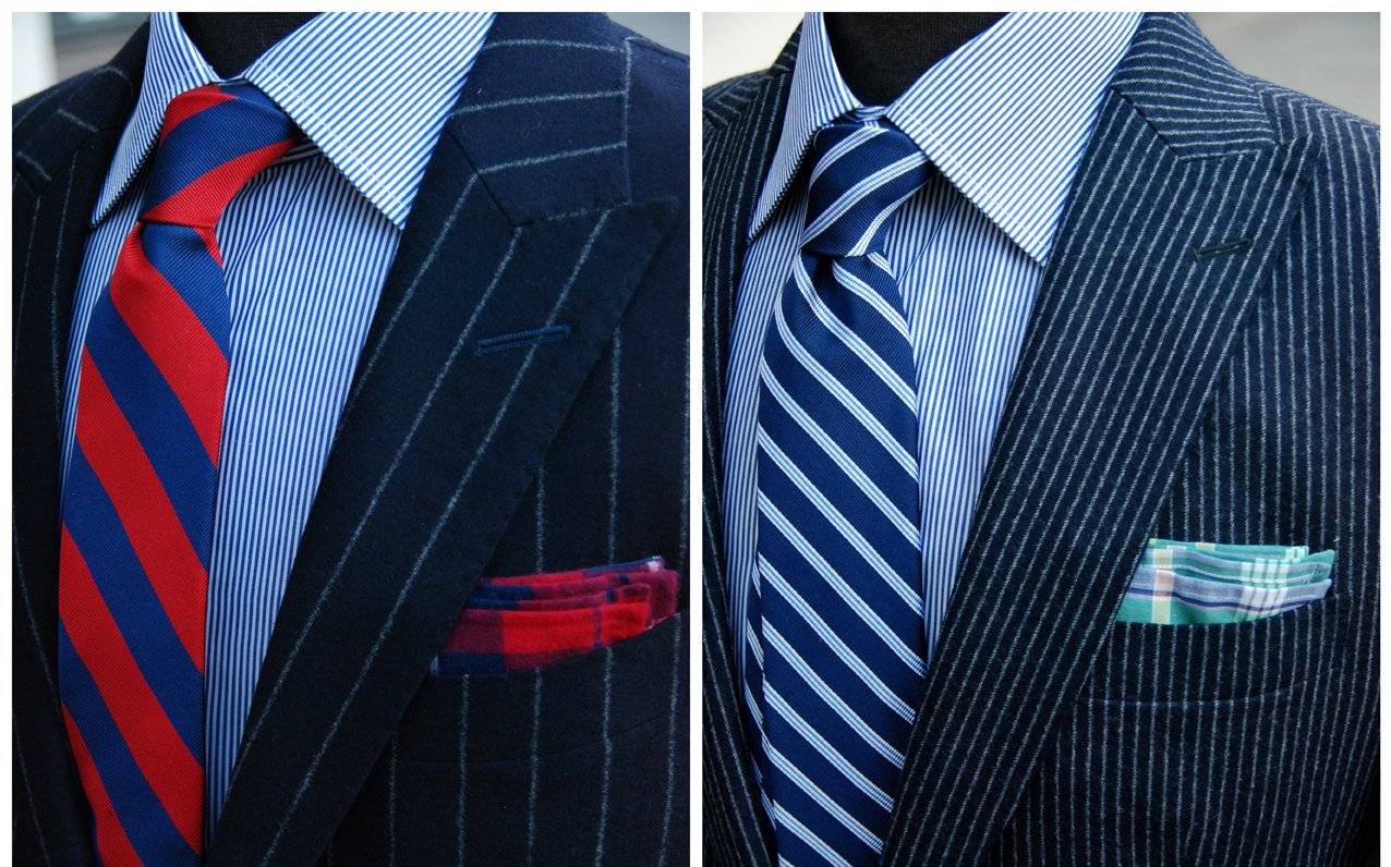 Expert Hand-Stitching on Pinstripe Suits Detail of expert hand-stitching on a bespoke pinstripe suit